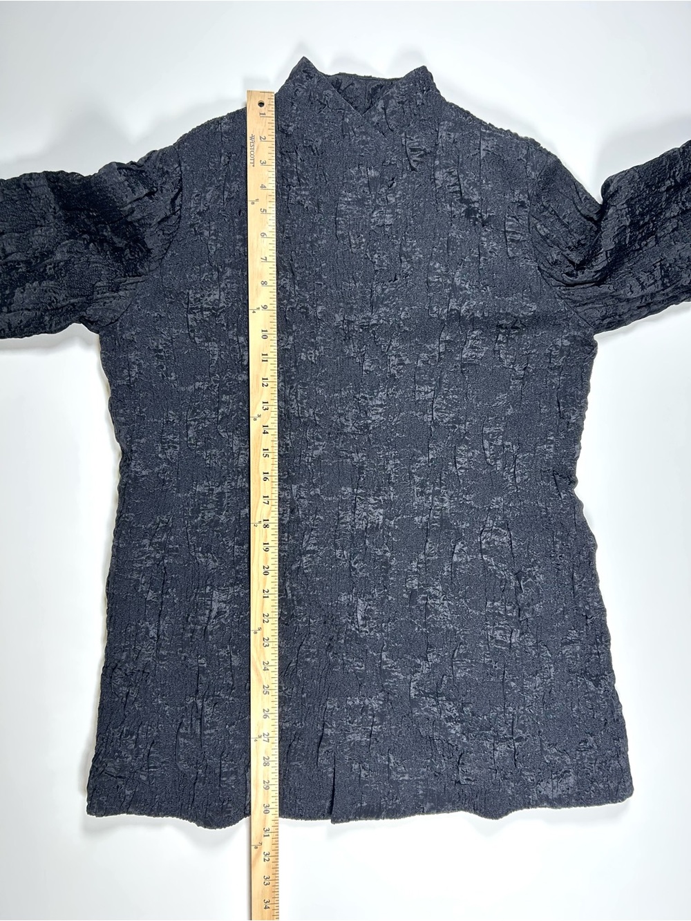 Eileen Fisher Crinkle Jacket Women's Medium Black 3/4 Sleeve Mid Length Textured - Picture 13 of 15